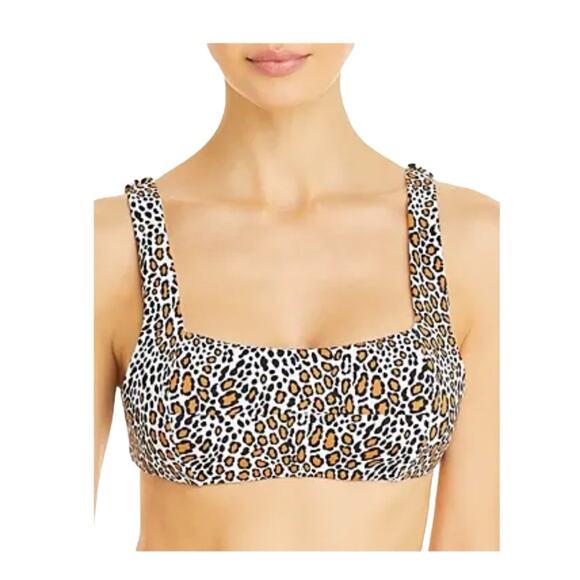 AQUA Swim Beige Leopard Print Bandeau Swimsuit Bikini Top - Picture 1 of 4